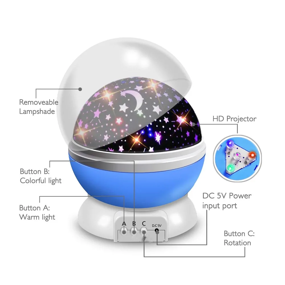 Звездное небо вращающийся светодиодный Ночной Светильник проектор Батарея USB работает Детская Спальня ночник лунный проекционный светильник подарок для детей