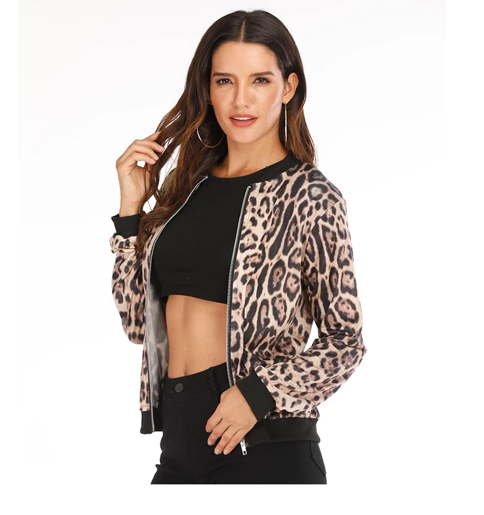 Rose Leopard Spring Women's Jackets Plus Size Short Female Coat Zipper Chaqueta Long Sleeve Polka Dot Women Bomber Jacket