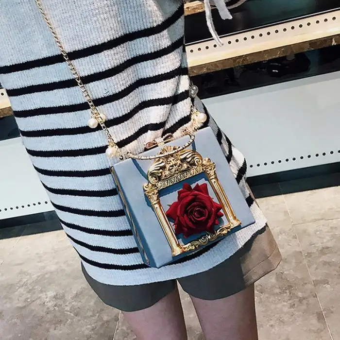 Women Shoulder Bag Rose Detachable Metal Chain Crossbody Bag Handbag for Shopping New