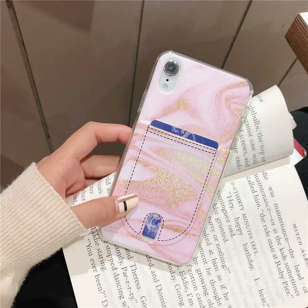 For Iphone X Case Marble TPU Case for Iphone 8 8Plus Credit Card Holder Back Cover for iphone 6 6plus 7 7plus Protective shell (6)