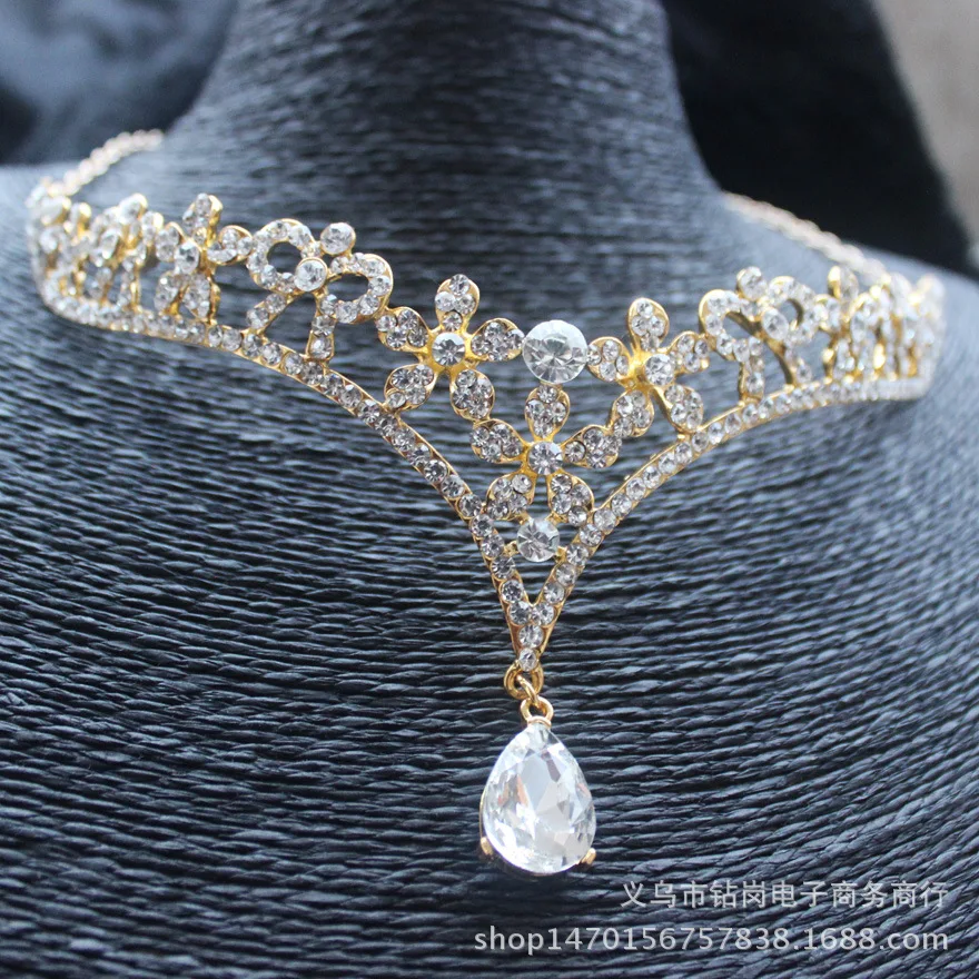 

H1037 3 Colors Bride Jewelry European Elf Queen Flower Rhinestone Crown Eyebrows Pendant Forehead Jewelry