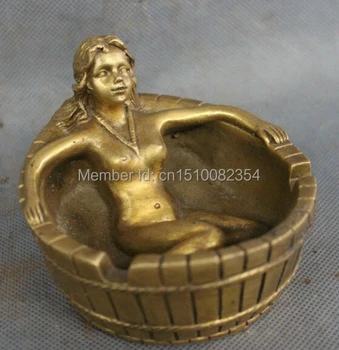 

Chinese Brass Folk Carved Sculpture Nude Sexy Woman Belle Beauty Statue Ashtray