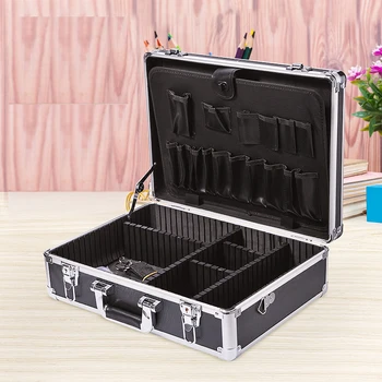 

Electricians Aluminium Lockable Silver Tool Flight case Organiser storage Box with shoulder belt
