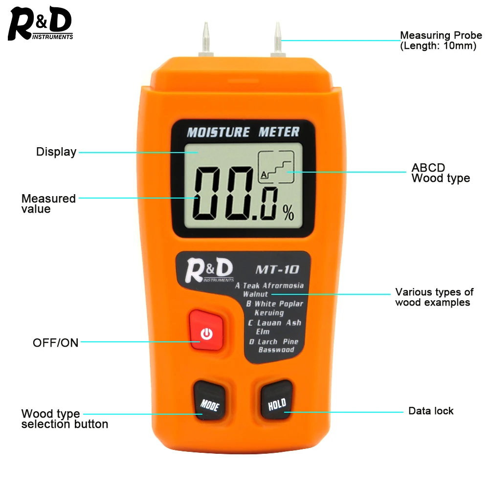 R& D MT-10 EMT01 измеритель влажности древесины гигрометр детектор влажности древесины тестер плотности деревьев серый оранжевый