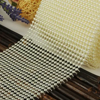 

4.68"x 10 yard 24 rows Ivory ABS Imitation Flat Back Half Round pearl Mesh Trim Trimming net Faux Pearls net beads Ribbon