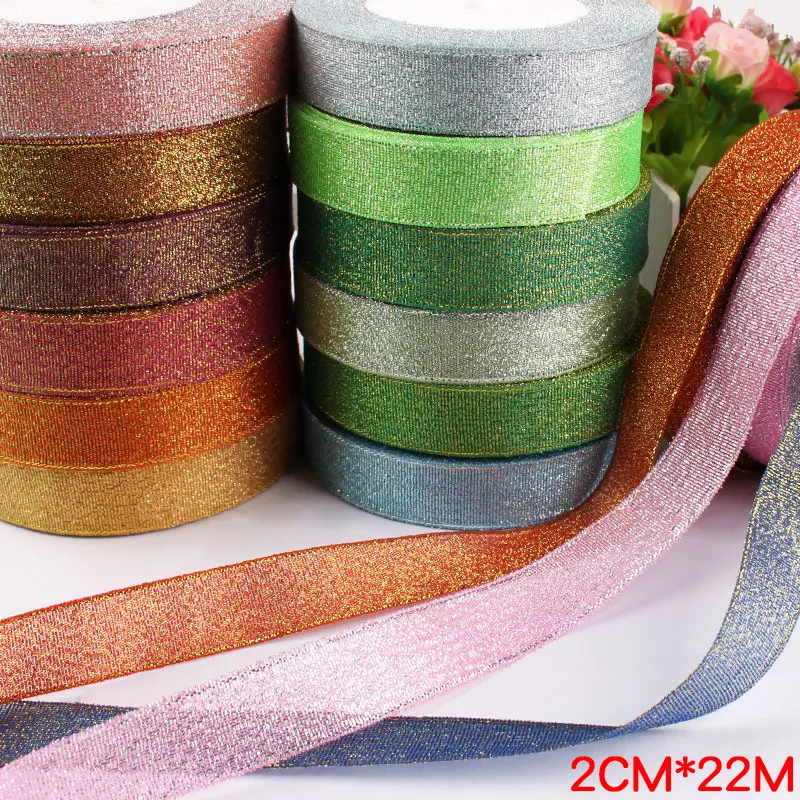 6/8" (20mm) 25yards Gold Silver Metallic Glitter Ribbons For DIY Crafts