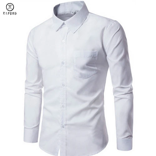 Новинка, мужская приталенная рубашка с длинным рукавом, Брендовые мужские дизайнерские рубашки высокого качества, однотонная мужская одежда, подходят для деловых рубашек 4XL - Цвет: White