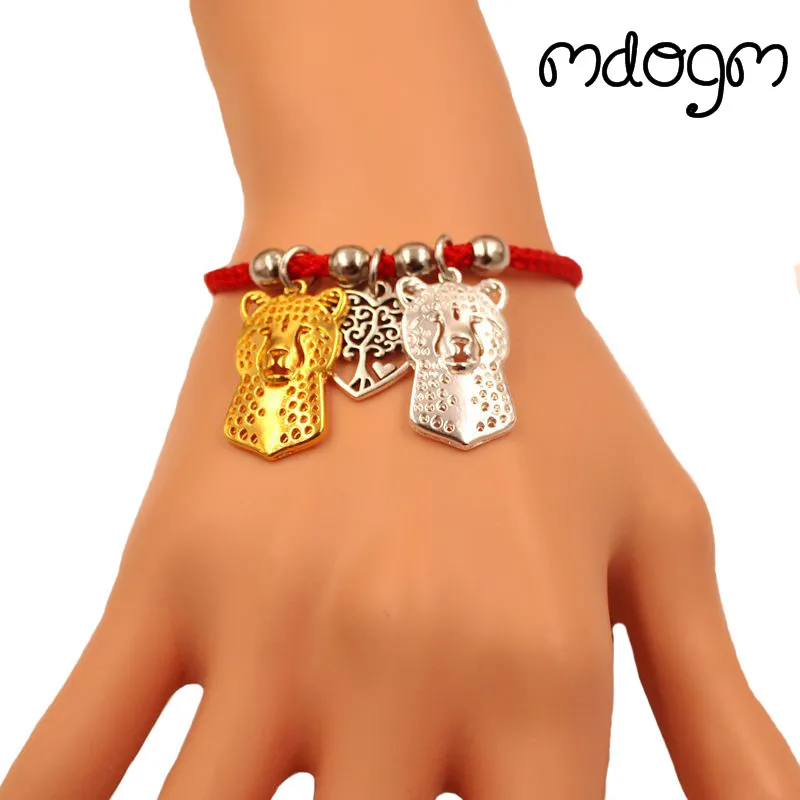 

Cheetah Animal Charm Bracelet For Women Men Couple Love Rope Male Female Pearl Red Heart Black Girls jewelry
