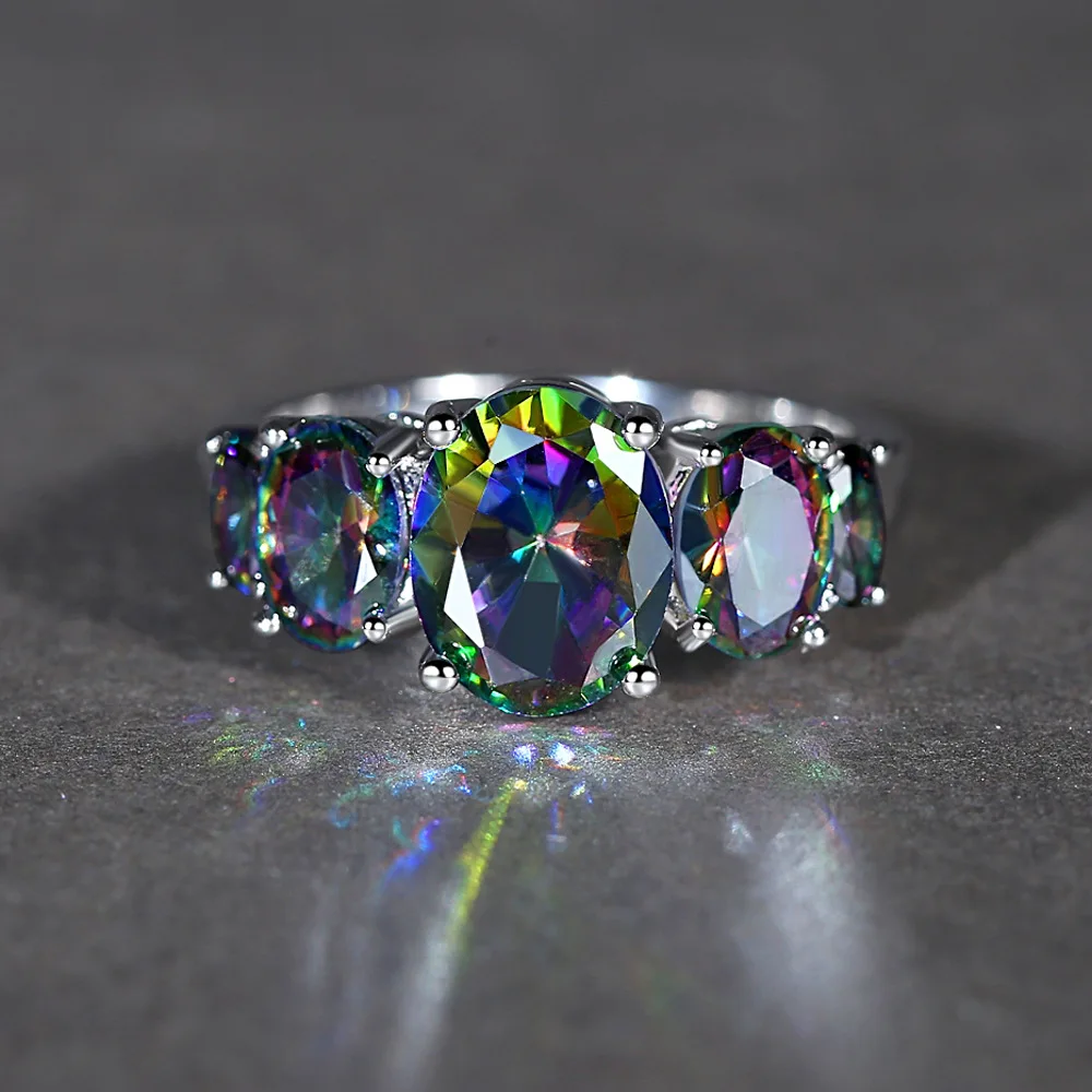 Silver Plated Colourful Band Ring 5 Stones Forever Brilliant Round Wedding for Women | Украшения и аксессуары