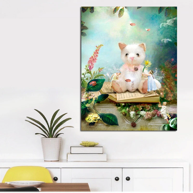 Cartoon Angels Flower Fairies Abstract Oil Painting Print on Canvas Poster Wall Picture for Girl's Room nursery Christmas Decor (3)