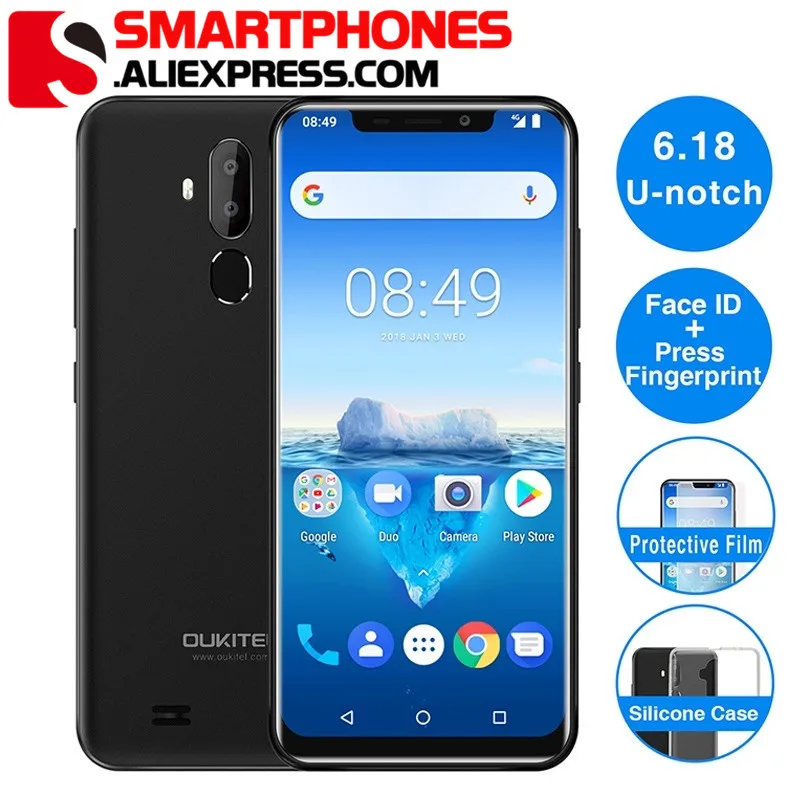 

Oukitel C12 Pro 4G 6.18" 19:9 Android 8.1 Face ID 2GB RAM 16GB ROM 3300mAh Mobile Phone MT6739 Quad Core Fingerprint Smartphone