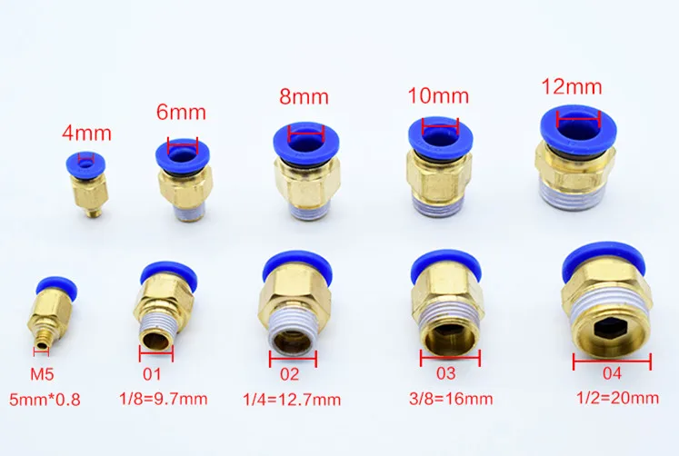 OD:20.5mm Fevas 16mm Hole X 1/2 BSPT Male Thread Straight Quick Connector Pneumatic Fittings Brass Hose Connector 
