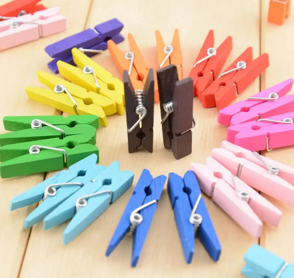 100pcs Colorful Wood Wooden Clothespins Clothes Pegs Pins For Home Office Wedding Party Baby Showers Decoration | Дом и сад