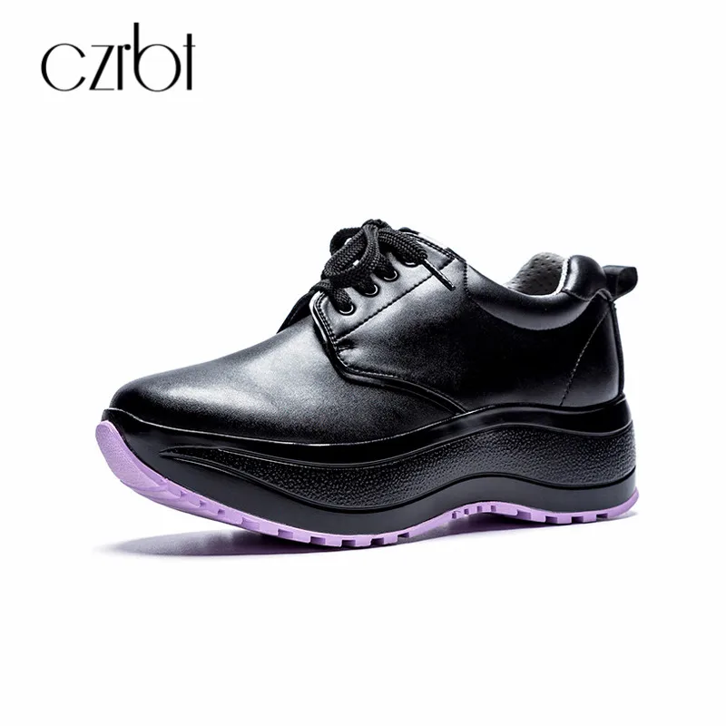 Cuir Haute Czrbt Épais Dames Chaussures Black Véritable Fond En Cm 5 Croissante Automne Hauteur Plate white Plates forme Femmes qq7pF