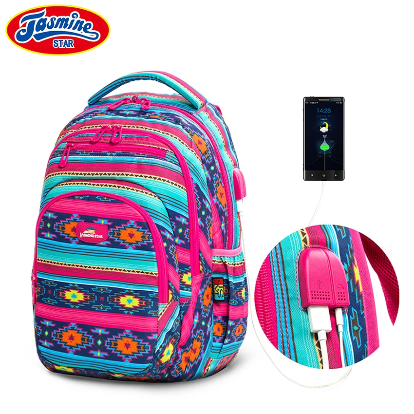 JASMINESTAR, рюкзак, женская сумка, 18 дюймов, для ноутбука, USB, рюкзак, Повседневный, для девочек и мальчиков, большая емкость, для путешествий, ранец, для студентов, школьные сумки