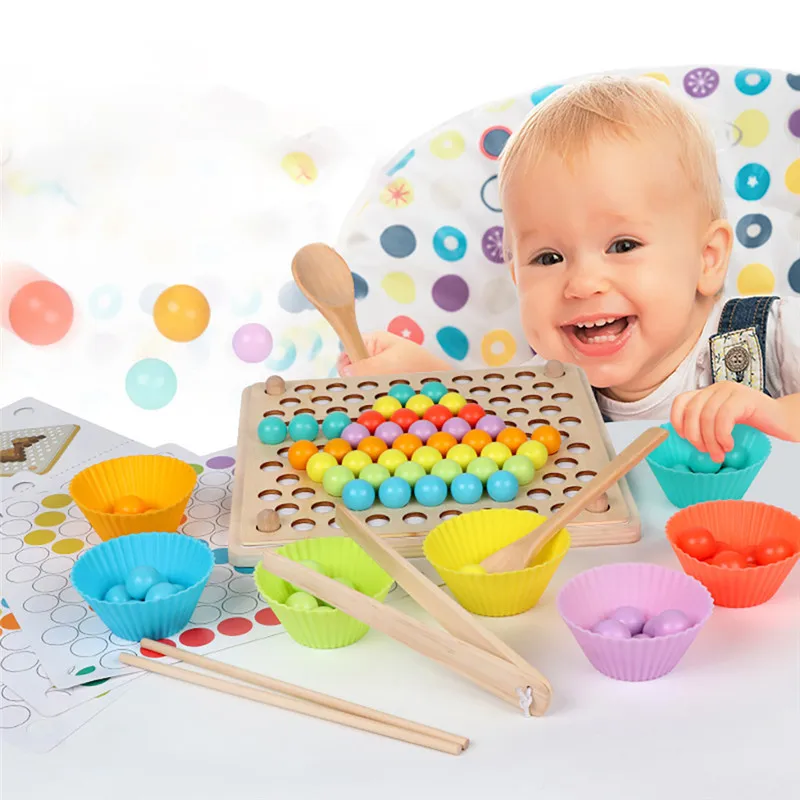 

Toddlers Sorting Toys Children Practise Chopsticks Wooden Clip Beads Matching Game Color beads Educational Math Toy for Children