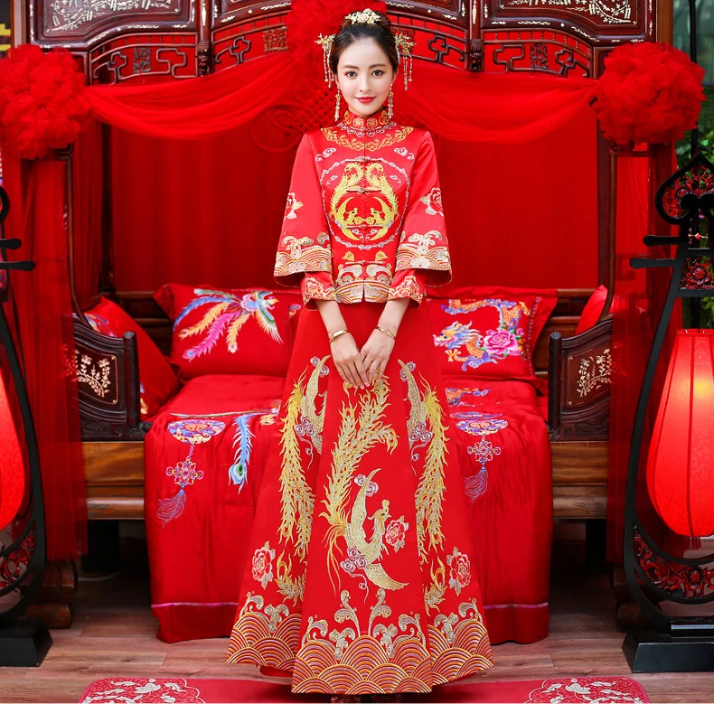 Свадебное платье невесты Традиционный китайский стиль костюм Феникс cheongsam
