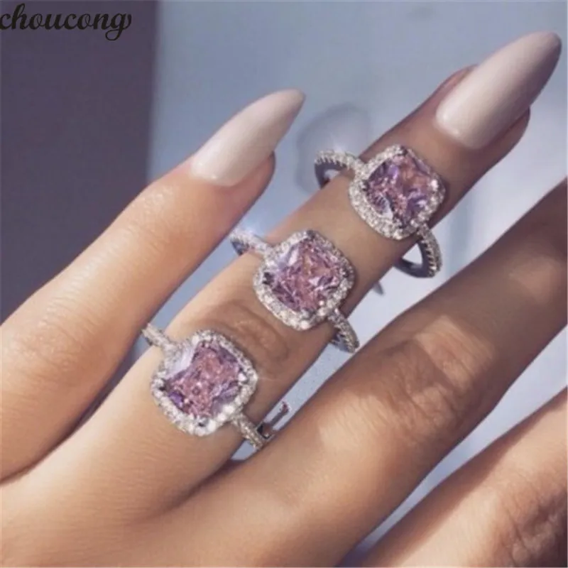 

choucong Charm Party Ring Cushion cut 5A Zircon Stone 925 Sterling Silver Engagement Wedding Band Rings for women Jewelry