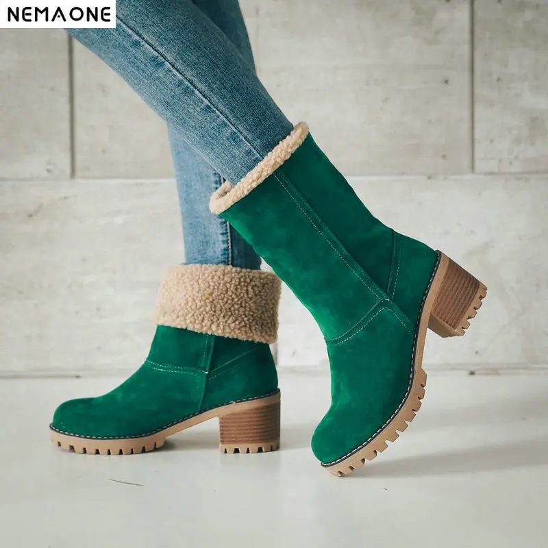 

New high heels snow boots woman plush winter warm women ankle Boots sexy party dress ladies shoes green gray brown black