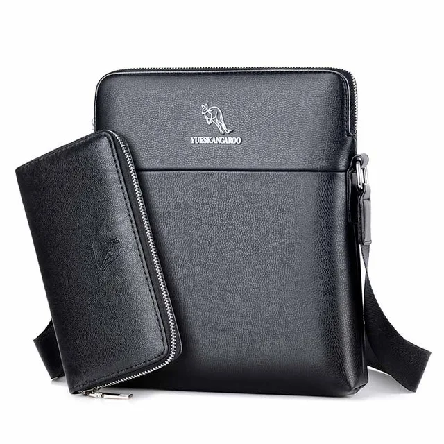Роскошный брендовый портфель, кожаная сумка, мужские сумки для офиса, мужские сумки-мессенджеры, мужские дорожные сумки через плечо, мужская сумка через плечо - Цвет: Black Set