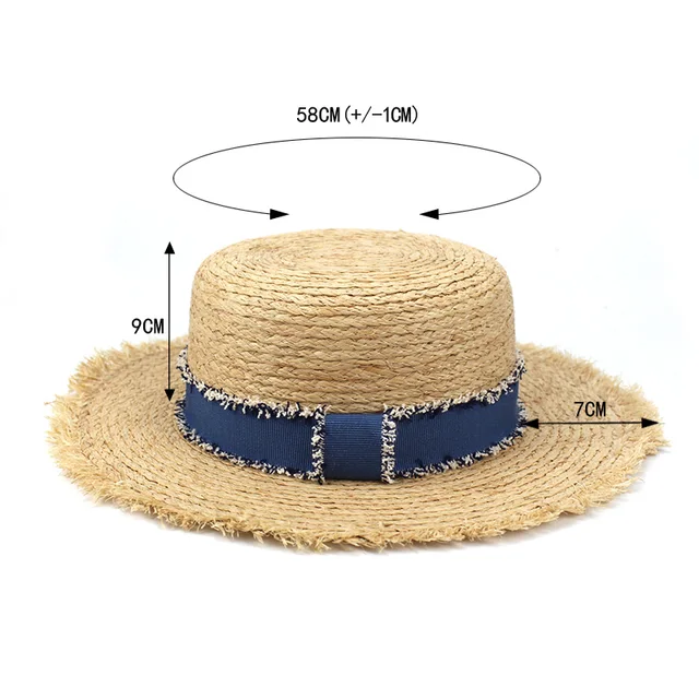 여성 여름 해변 라피아 데님 블루 리본 모자는 여름 시즌에 어울리는 패션 아이템입니다.