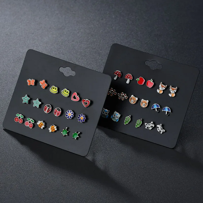 

9 Pairs Cute Animal Fruit Small Stud Earrings Set Korean Style Women Minimalist Flower Earrings For Girls Jewelry mujer
