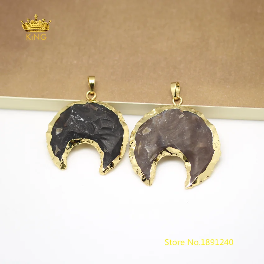 

5pcs Natural Ocean Stones Moon Shape Pendants,Big Crescent Gems with Gold Copper Plated Bails Charms Crafts Necklace Bulk GH151