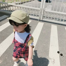 MILANCEL/комплект летней детской одежды; Однотонная футболка; платье в клетку; комплект из 2 предметов для девочек