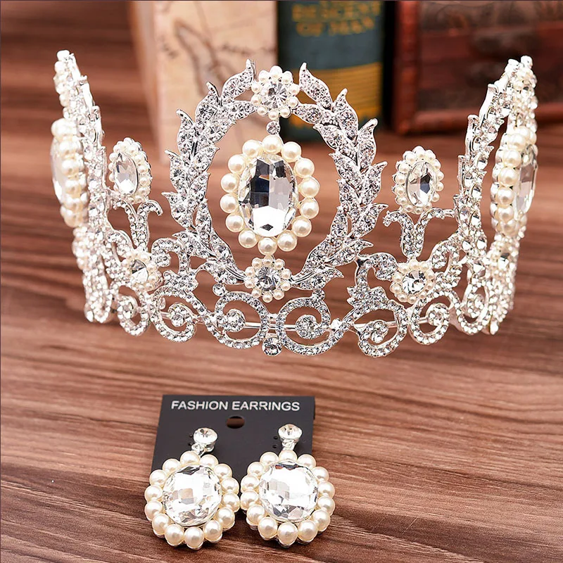 

Baroque Gold Rhinestone Crystal Bride Tiara and Crown Earring Set Wedding Diadem Headpiece Hair Jewelry Accessories Set BH