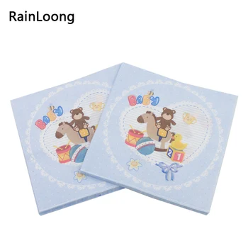 

[RainLoong] Baby Horse Paper Napkins For Boy Gender Reveal Party Tissue Napkins Decoration Serviettes 33*33cm 5packs
