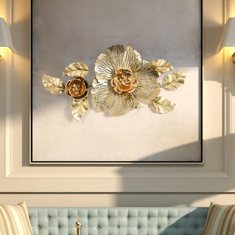 

Modern luxury wrought iron 3D solid wall hanging peony flower crafts decoration creative home decoration art
