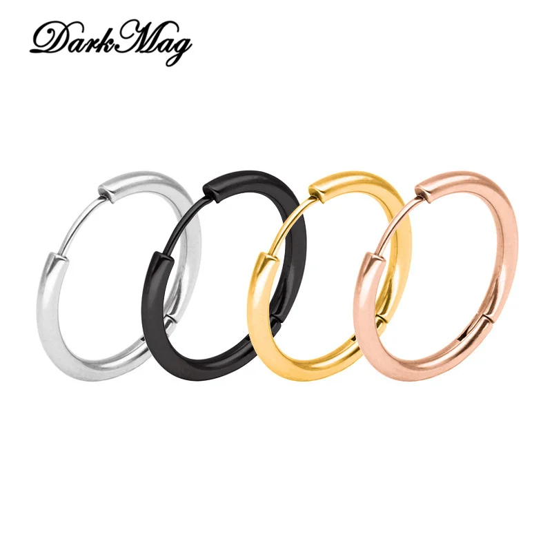 

DarkMag Trendy Silver Rose Gold Black Tone Stainless Steel Hoop Earrings Round Loop Earring For Women 20mm/26mm/12mm