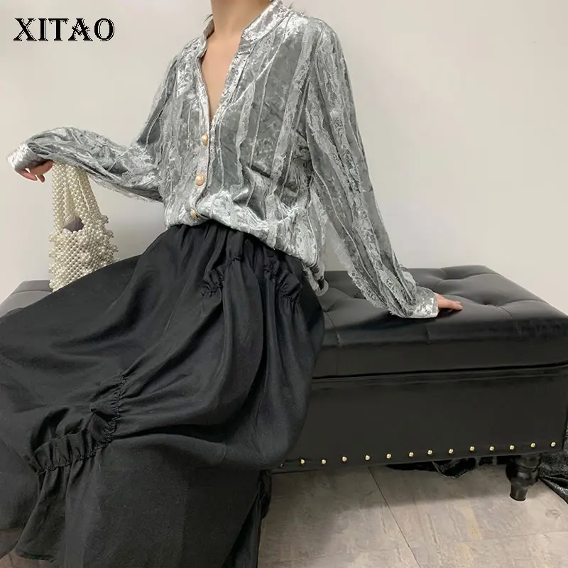 [XITAO] Корея Мода 2019 Весна Новая женская рубашка винтажная свободная v-образным