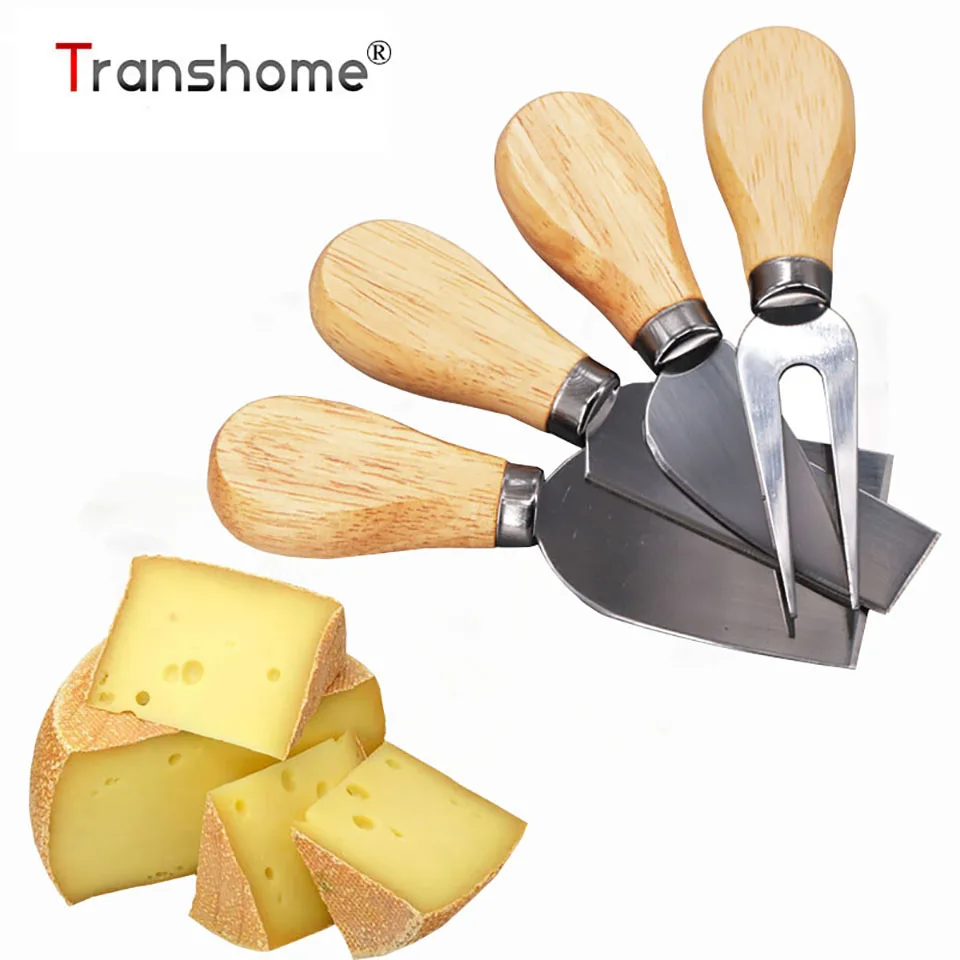 Transhome 4pcs Bard Set Oak Wooden Handle Cheese Knives Kit Kitchen