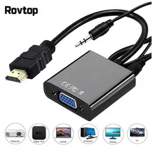 Rovtop HDMI к VGA адаптер Мужской к Famale конвертер адаптер 1080P цифровой к аналоговому Видео Аудио для ПК ноутбука планшета(China)