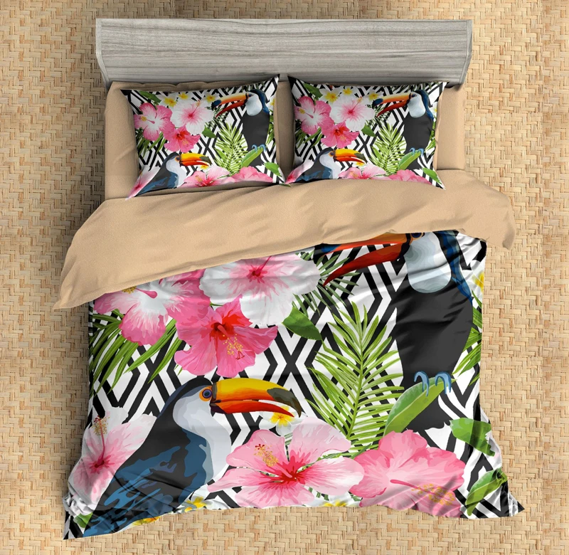 

Flamingo 3D Cartoon bedding set duvet cover Twin Double Queen King comforter bedding sets Tropical rainforest flamingo bed linen