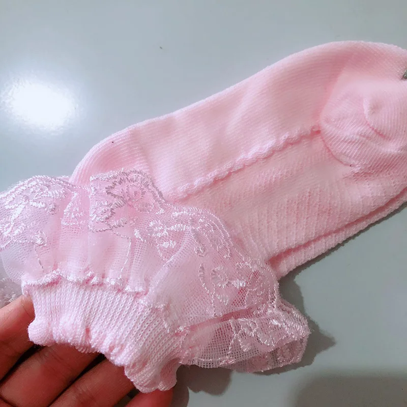 Тонкие летние детские носки белые хлопковые кружевные сетчатые носки принцессы с оборками для маленьких девочек детские дышащие короткие носки