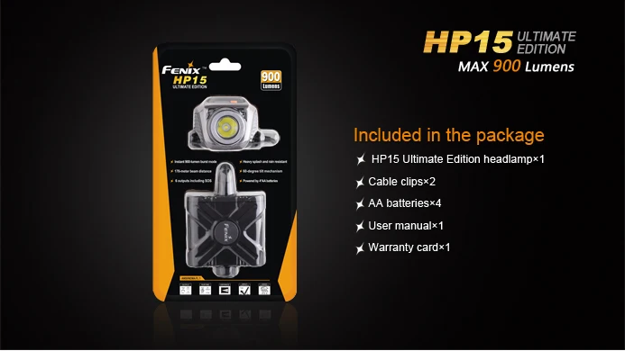 Fenix HP15 UE Cree XM-L2 светодиодный налобный фонарь 900 люмен светодиодный фонарь