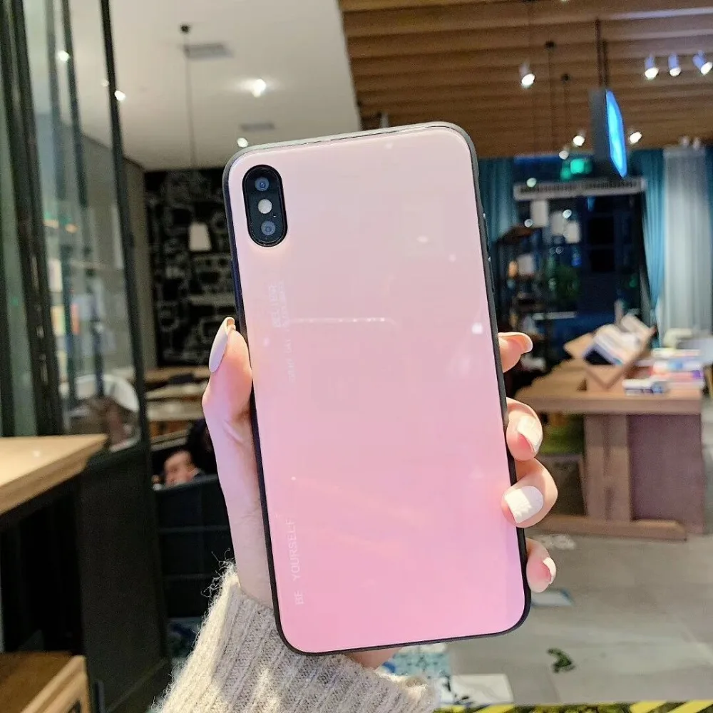 HUANQING Fashion Gradient Glass Tempered Glass Phone Case For iphone XR XS MAX X 8 7 6 6S Plus  Colorful Mobile Phone Cover Luxury Shell09