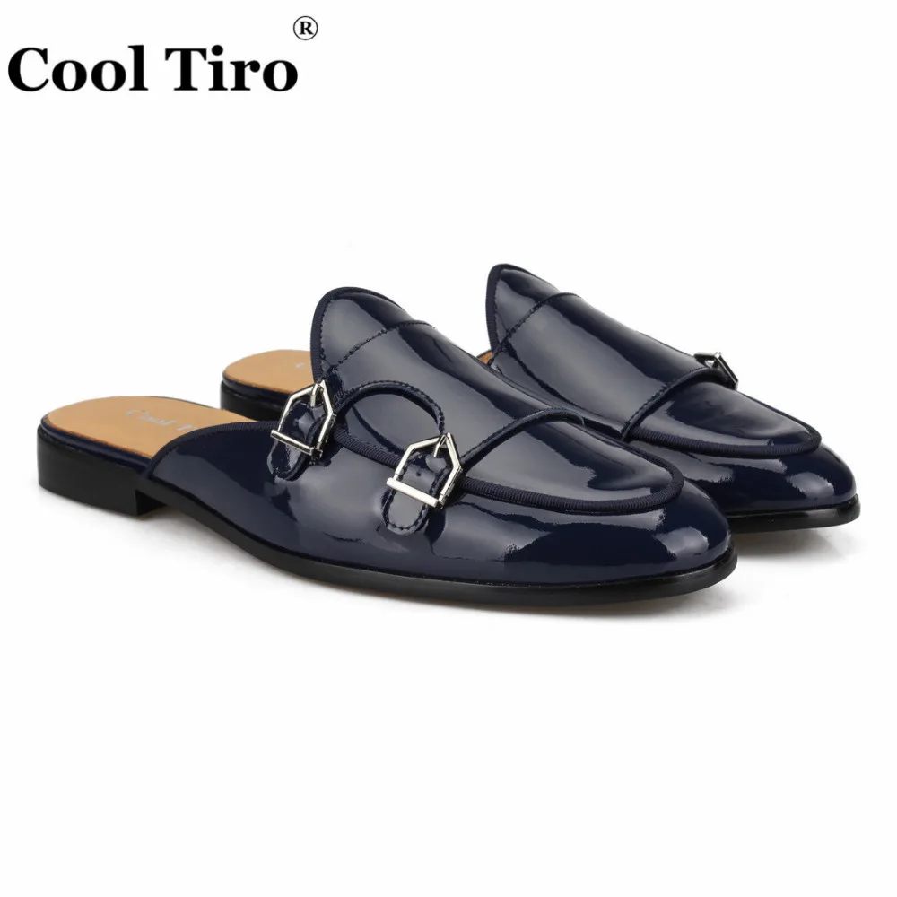 Dark blue patent leather men slippers (2)