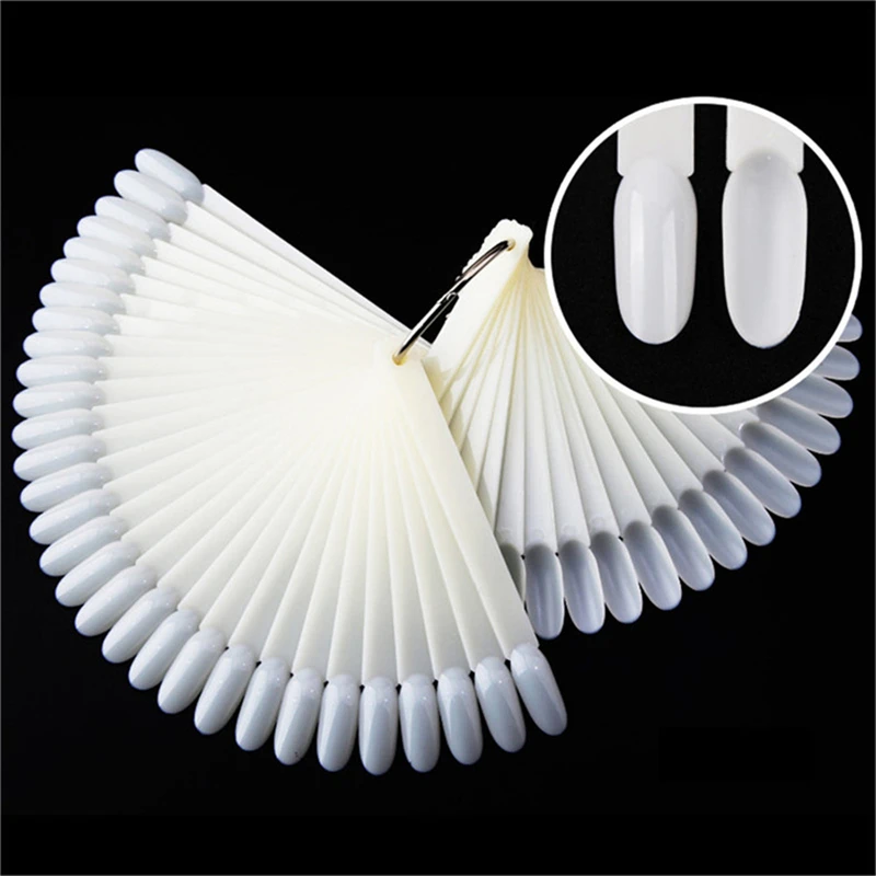 

50Pcs False Nail Tips Acrylic UV Gel Polish Nail Art Practice Display White Color Card Nail Polish Fan Manicure Tools