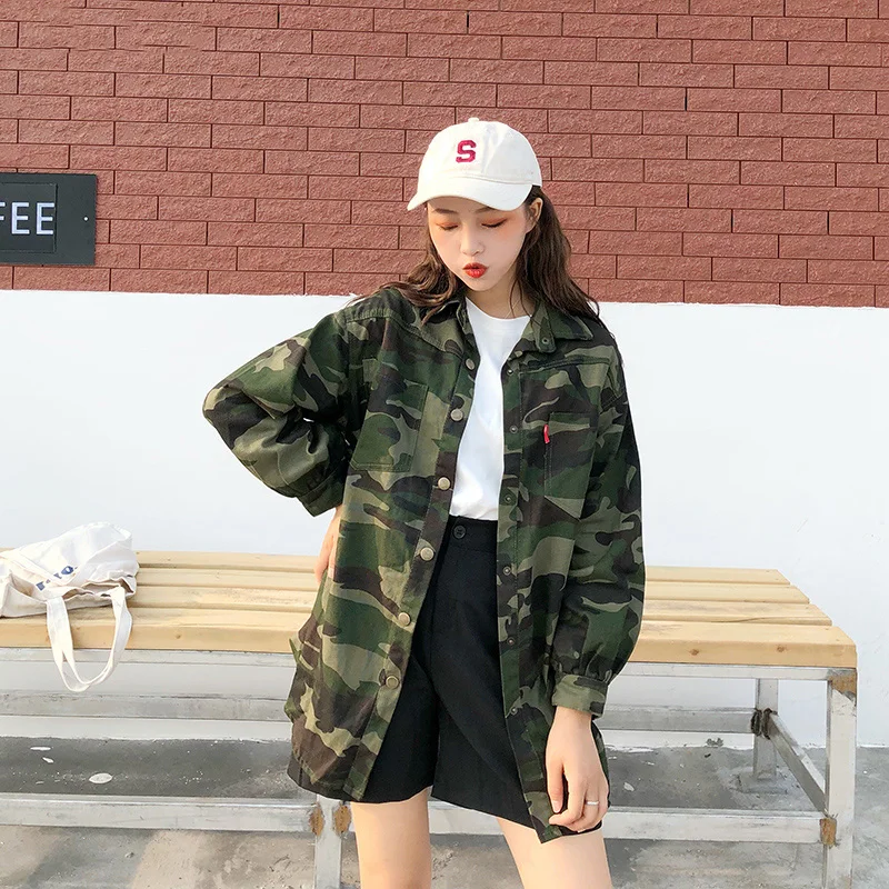 Женские камуфляжные куртки Ulzzang простые мягкие свободные однобортные в