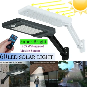 

60 LED Solar Wall Light Remote Control Adjustable Waterproof PIR Motion Sensor Solar Light Garden Wall Lighting 6000K Waterproof