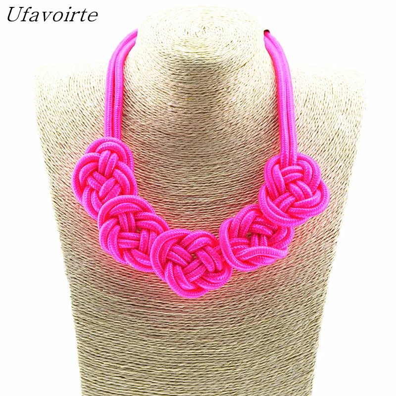 

Ufavoirte Fashion Pendants Choker Necklaces For Creative Women Gift Cotton Handwoven Rose color Rope Jewelry Charm Knot Necklace