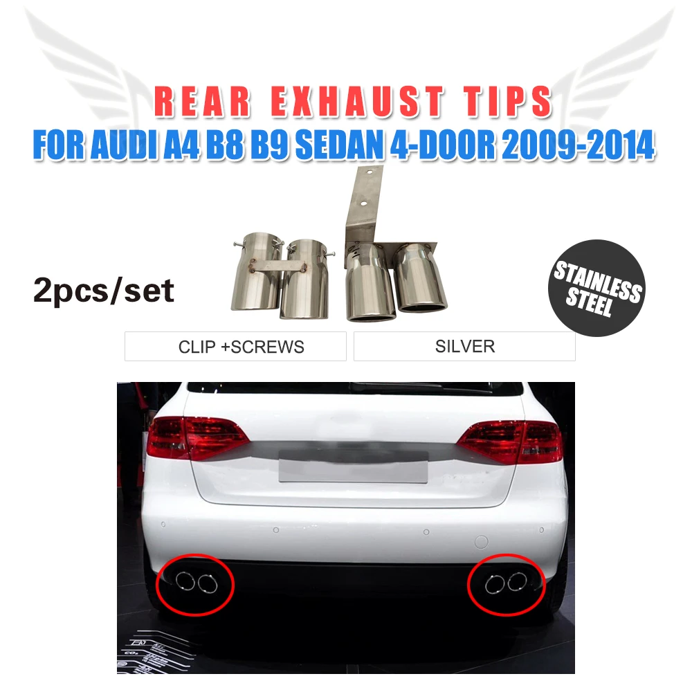 Stainless Steel 2pcs/set Car Muffler Exhaust End Tips for Audi A4 B8 B9
