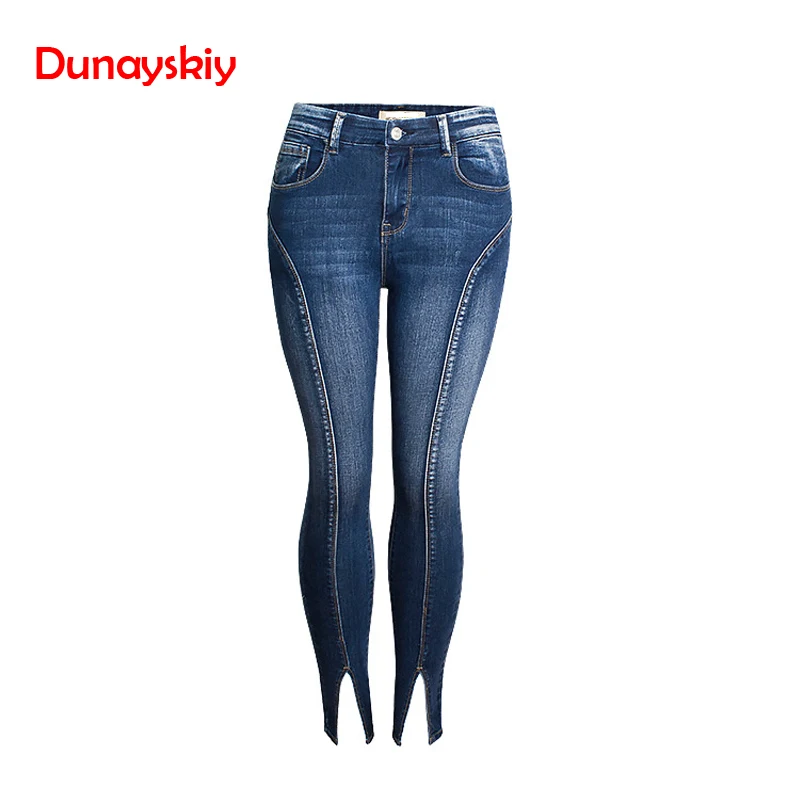 

Plus Size Spliced Jeans Pockets Woman Stretchy Irregular Skinny Denim Pants Trousers For Women New Stretchy Irregular Jeans