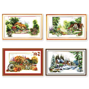 

Spring, summer, autumn, winter and four seasons beautiful scenery embroidery cross stitch kit handmade needlework decoration