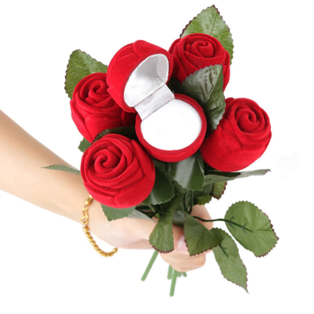 

1PC RING NECKLACE EARRINGS RED ROSE SHAPE CASE JEWELRY STORAGE BOXES HOLDER GIFT