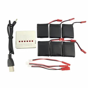 

6pcs 3.7V 650mAh LiPo Batteries Rc Quadcopter Spare Parts and 6 in 1 Battery Charger JST connector for X8TW X8T Q1012 Q9