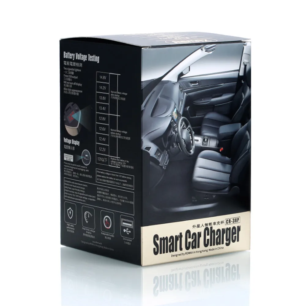 Remax Smart Car Cup 3 USB Автомобильное зарядное устройство прикуриватель дисплей напряжения прикуриватель розетка разветвитель для gps iPhone